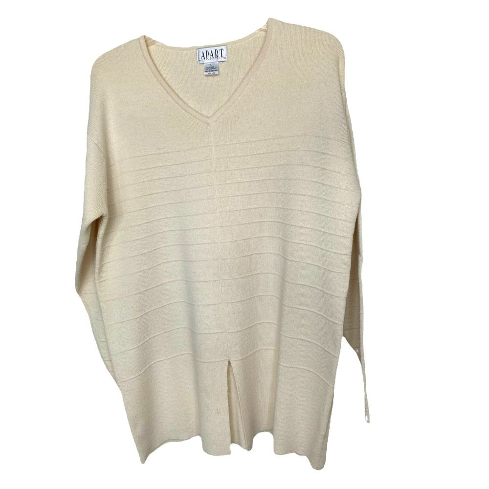 Apart Impressions Vintage Womens Cream Sweater with Tucks Size L Career Academia
